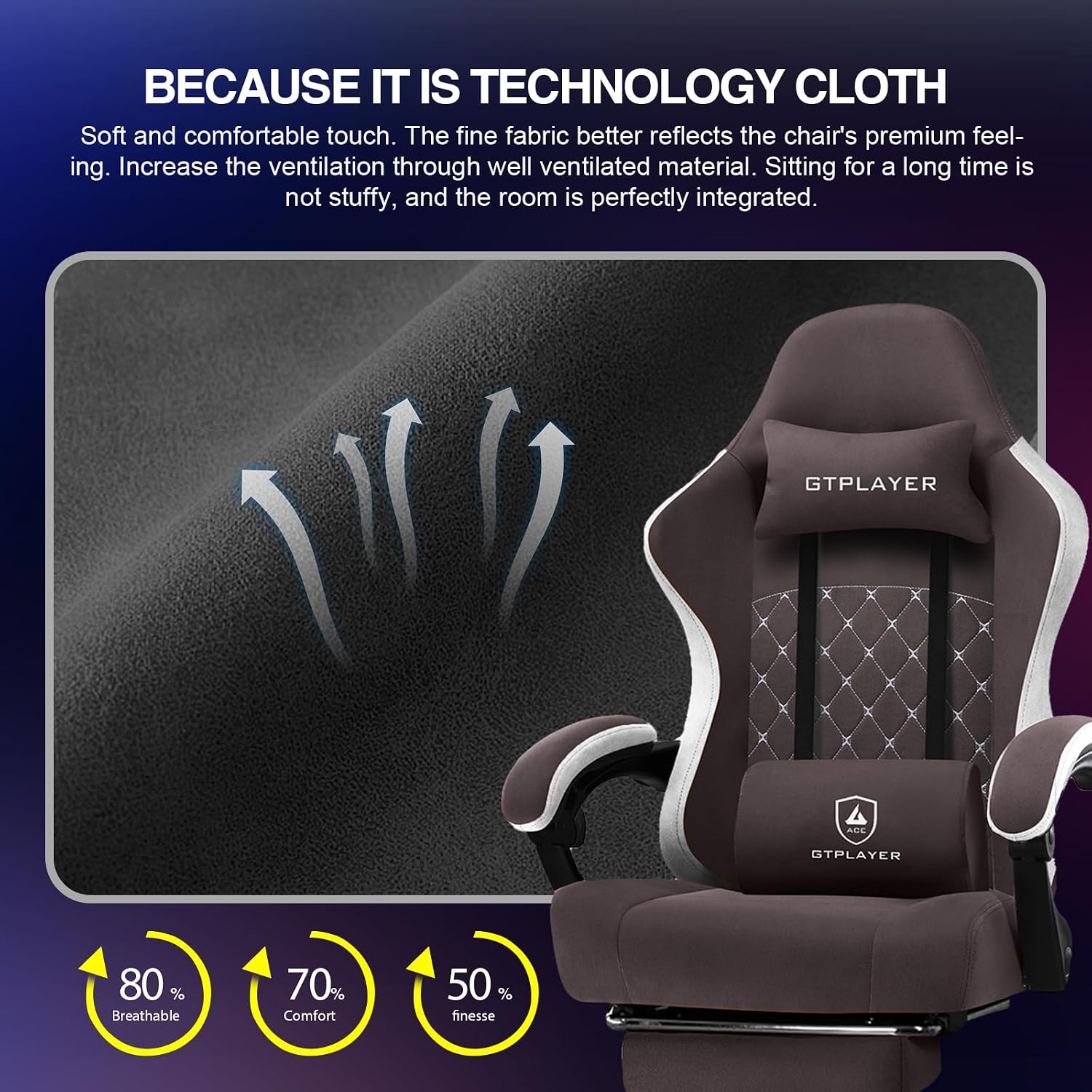 Thumbnail 6 de GTPLAYER LR002-XIN Fabric Gaming Chair with Spring Cushion and Footrest