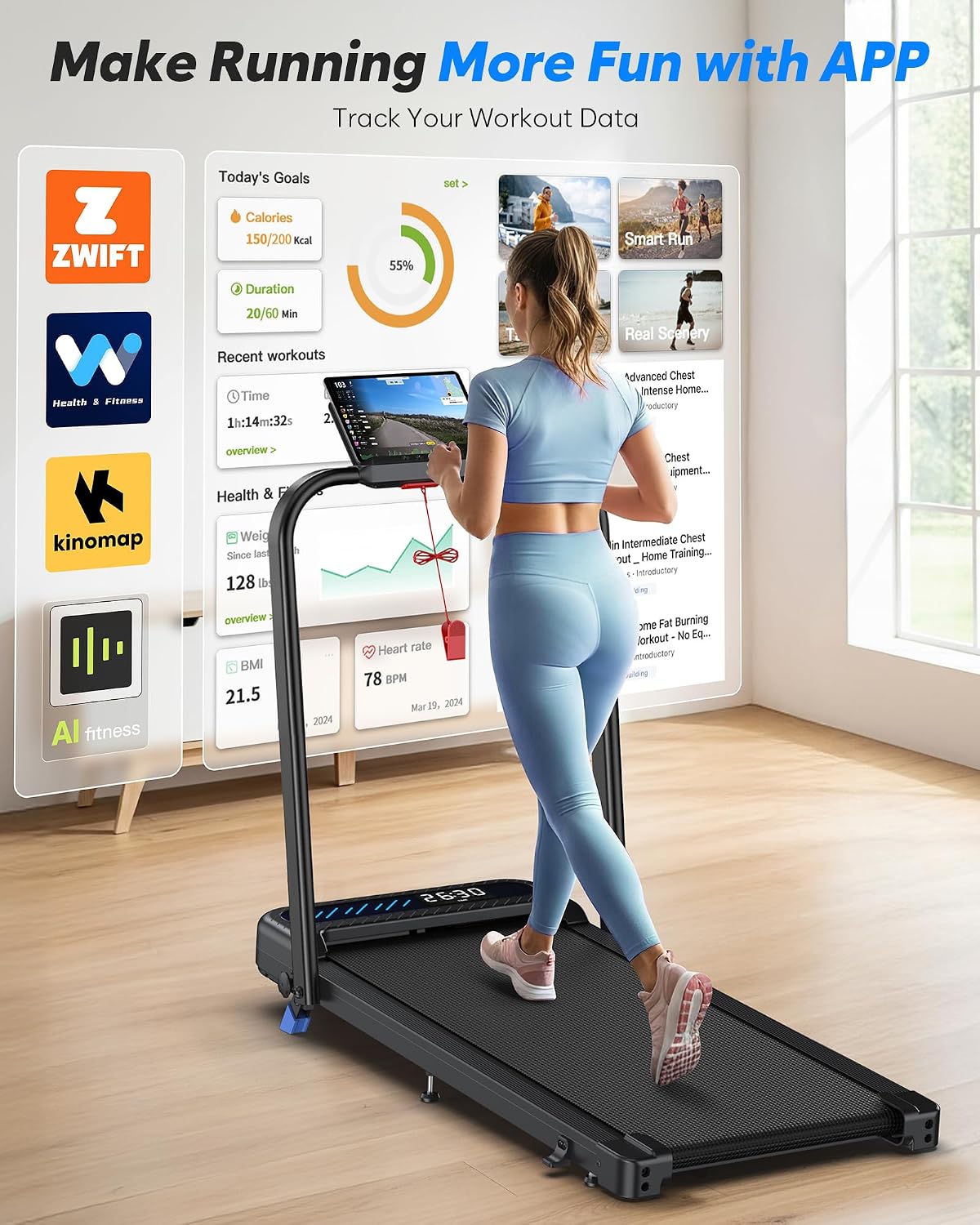 Detalle de Cardirun TM037 Foldable Walking Pad Treadmill with 10% Incline, 350 lb Capacity