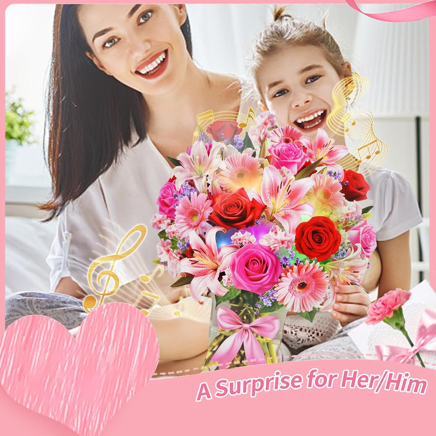 Detalle de XTF2015 C046-054 3D Pop-Up Bouquet Card with Music and Lights