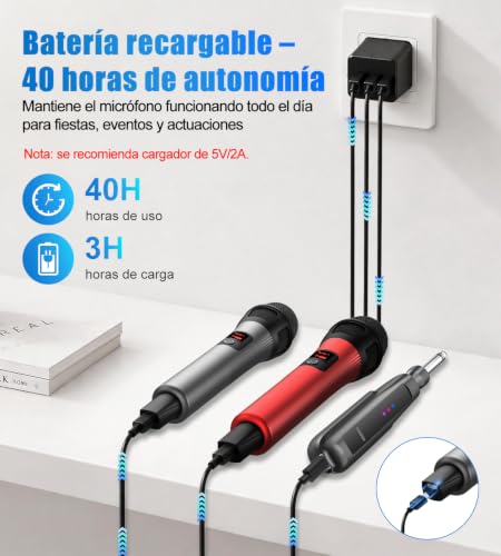 Thumbnail 4 de Aveek Micrófono Inalámbrico 80 m | Autonomía 40 h | Rojo & Gris