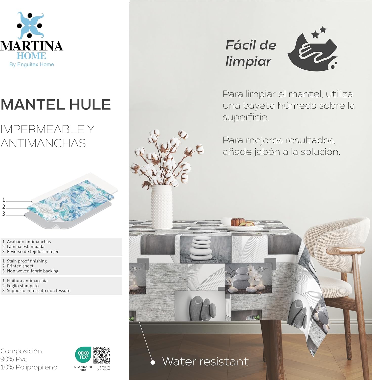 Thumbnail 3 de Martina Home Zen Stones Nappe en Toile Cirée Unique 240 x 140 cm