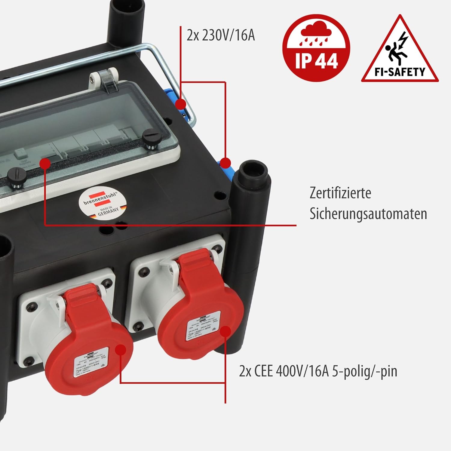 Detalle de Brennenstuhl Kompakter Gummi-Stromverteiler mit FI-Schutzschalter – outdoor ready