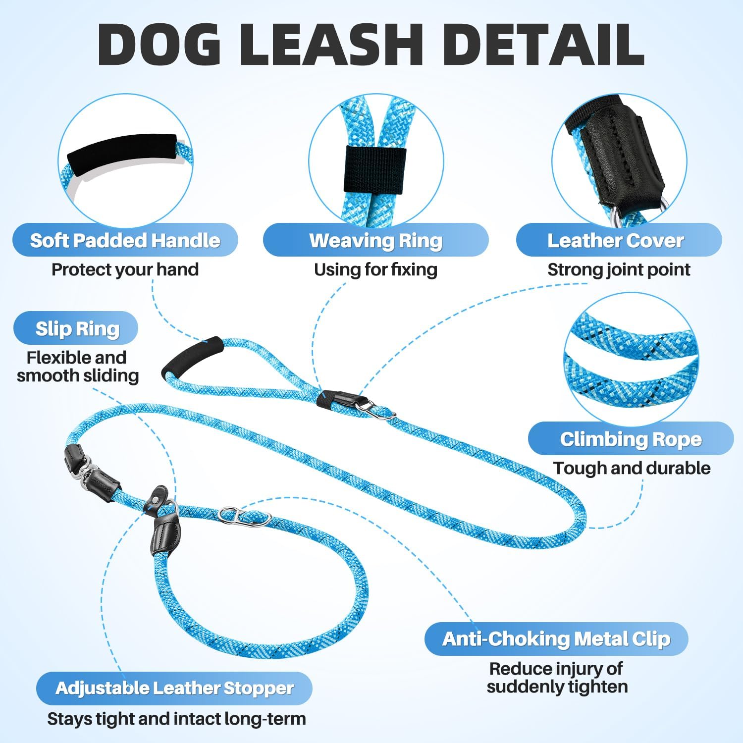 Thumbnail 3 de Eyein Slip Lead for Dogs – Adjustable No-Tangle Training Leash (1.2–1.8m) in Blue