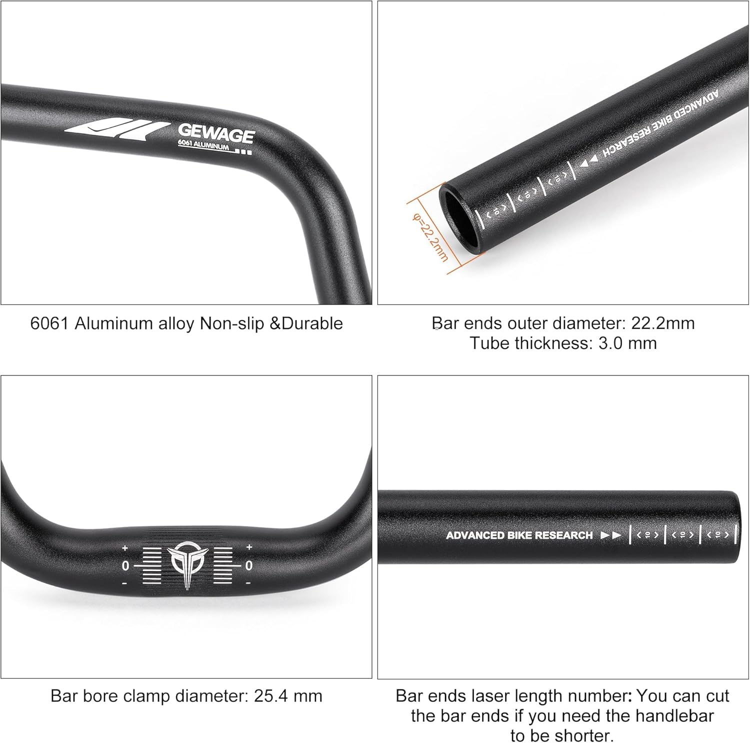 Thumbnail 5 de GEWAGE Guidon VTT Riser 25,4 mm (620 mm) en aluminium 6061, élévation 120 mm – version Black 120 mm