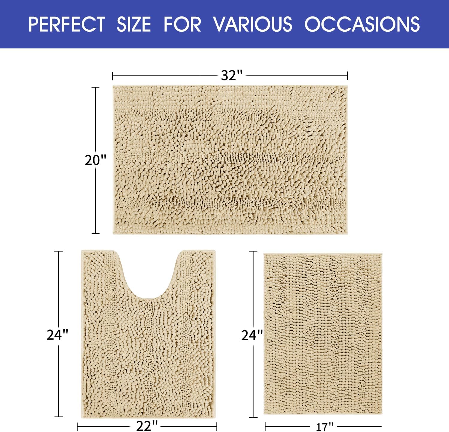 Detalle 2 de ACCUMTEK Striped Beige 3 Piece Bathroom Rug Set
