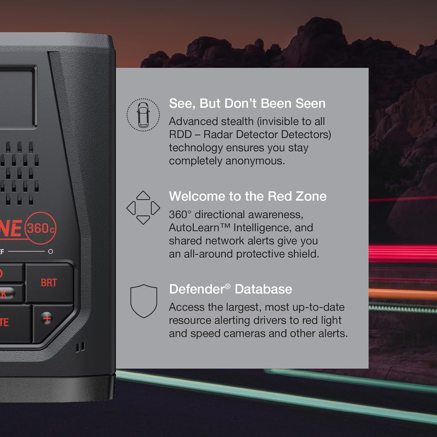 Detalle de ESCORT Redline360c International Laser Radar Detector for Cars — Extreme Range with AI Filtering and 360° Awareness