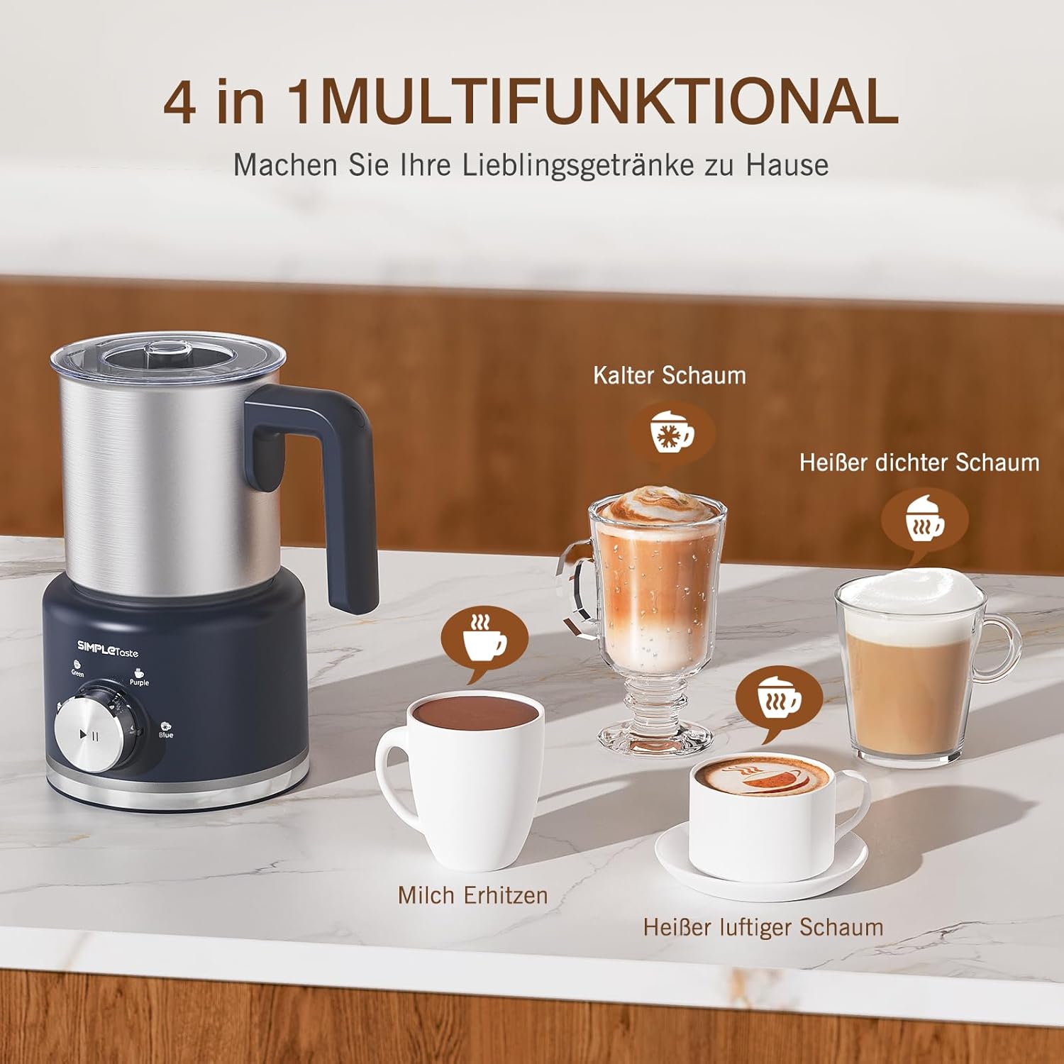 Thumbnail 3 de SIMPLETASTE Milchaufschäumer Elektrisch 4-in-1, 600 W – Edelstahl, 250–500 ml, spülmaschinengeeignet