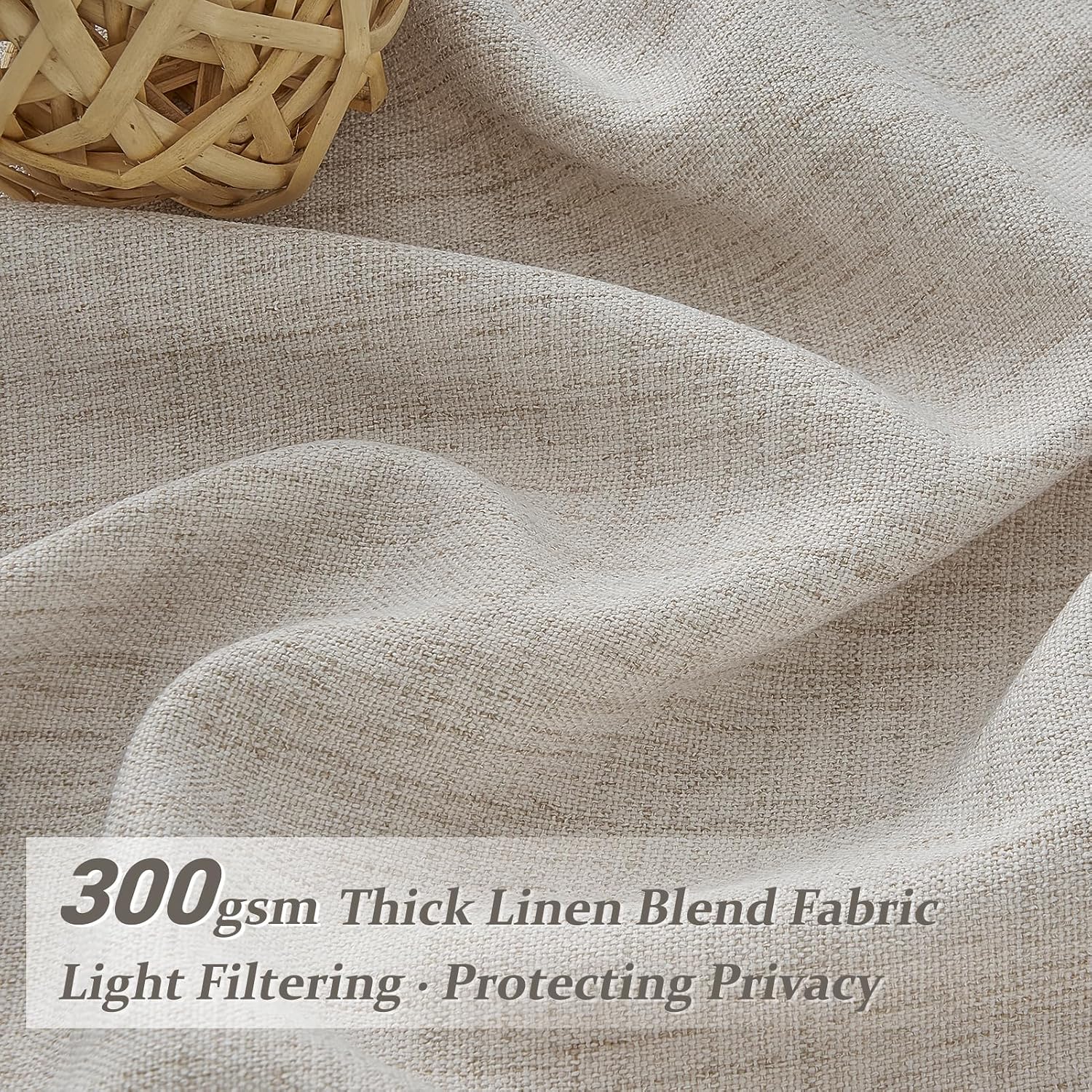 Detalle 2 de Grayish Brown Thick Burlap Semi Sheer Curtains 96 Inches Long – 2 Panels Set