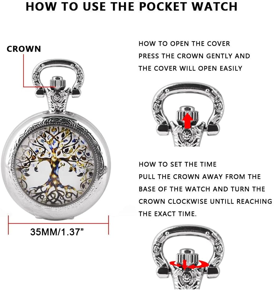 Thumbnail 6 de Tiong Pocket Watch Hollow Tree of Life Design – Quartz Pocket Watch with Chain for Men and Women
