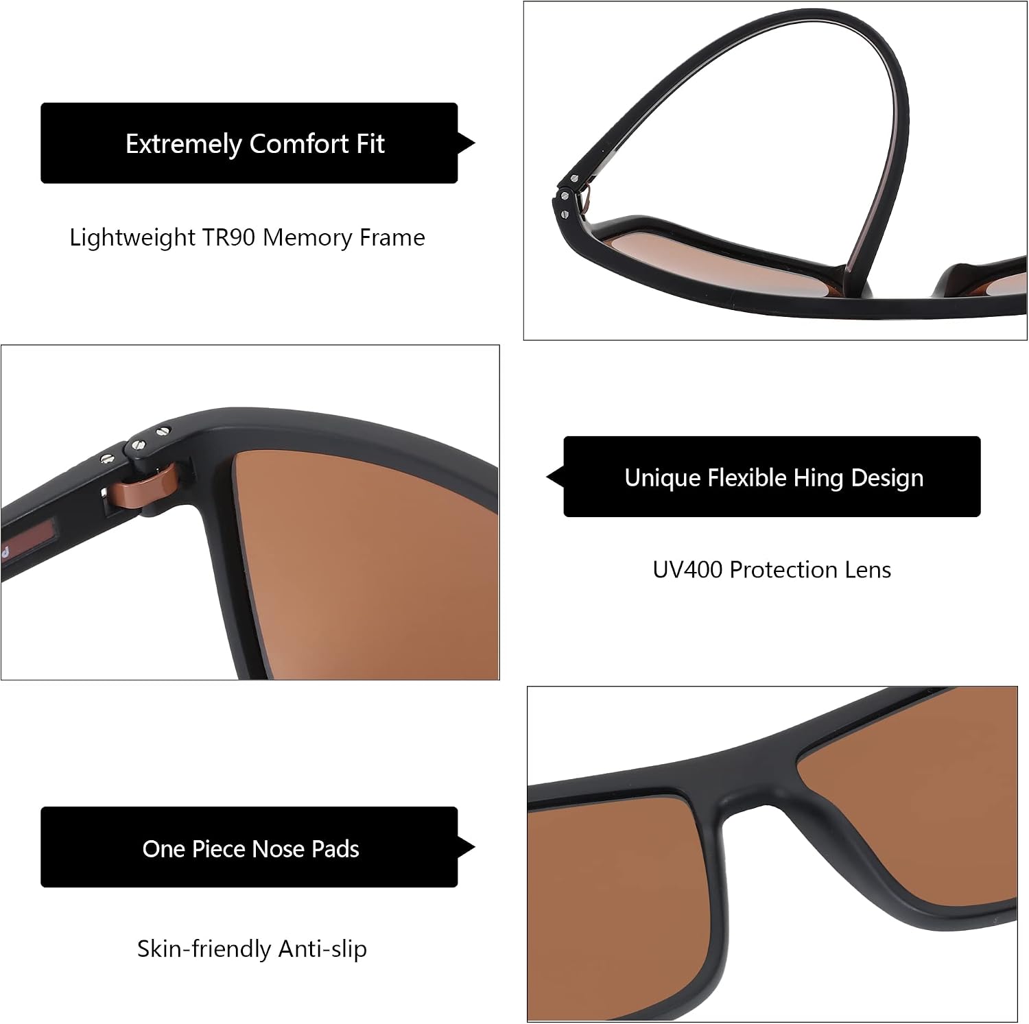 Detalle de ZENOTTIC Occhiali da sole polarizzati uomo con lenti UV400 e montatura TR90, design quadrato