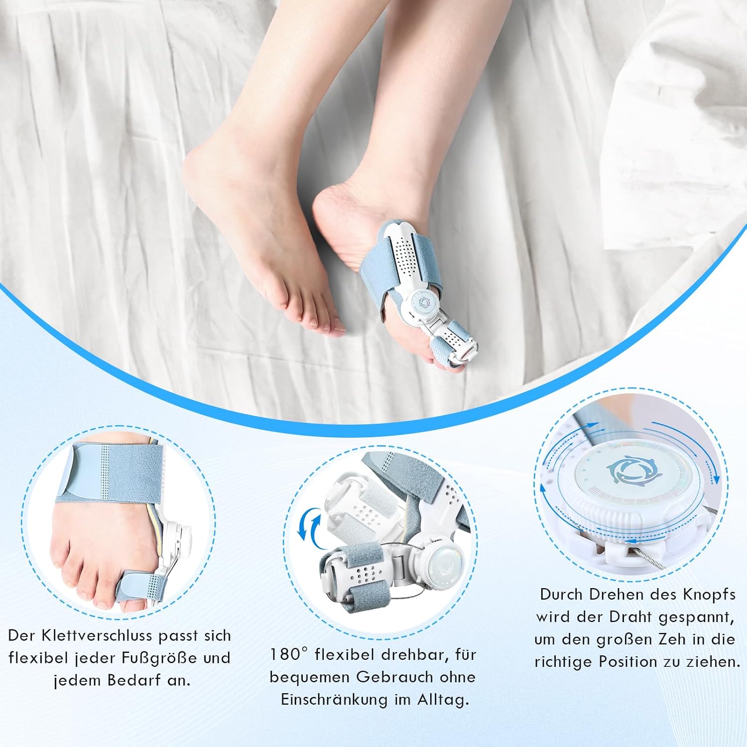 Detalle de Winyoher Hallux Valgus Korrekturset – Verstellbare Schiene und 2 Silikon-Zehenspreizer, Tag & Nacht