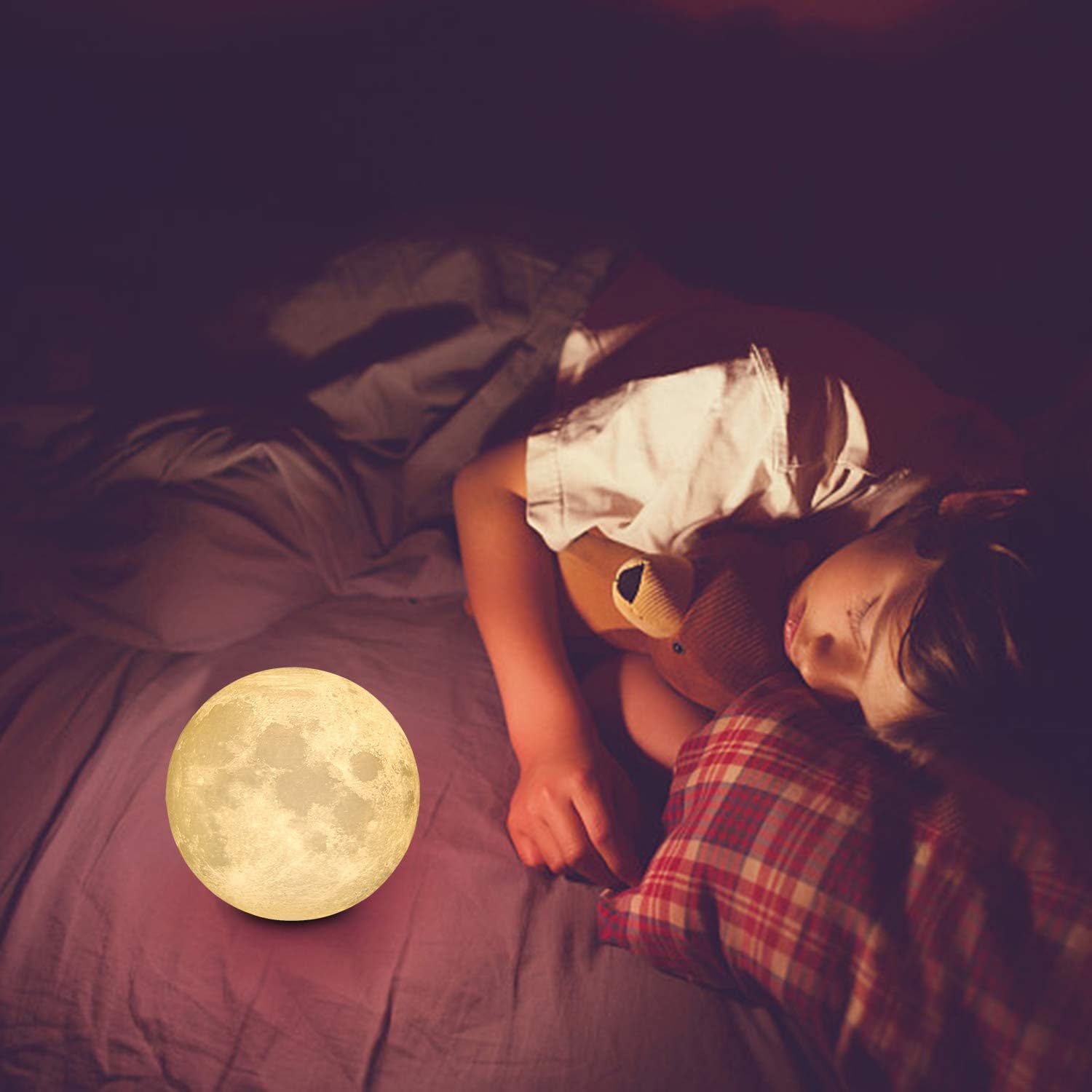 Thumbnail 4 de 5.9 Inch LED Moon Night Light (3D Moon Lamp) with Touch & Tap Dimming, USB Charging and Wooden Stand