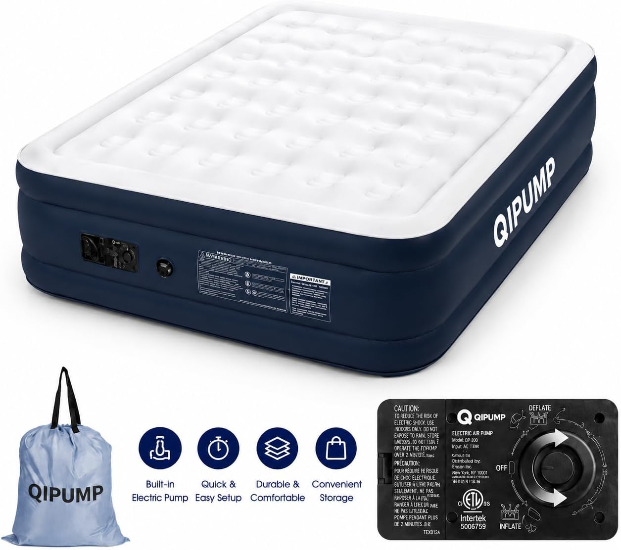 Detalle 2 de QIPUMP 801 Queen Air Mattress with Built-In Pump, 19-Inch Raised