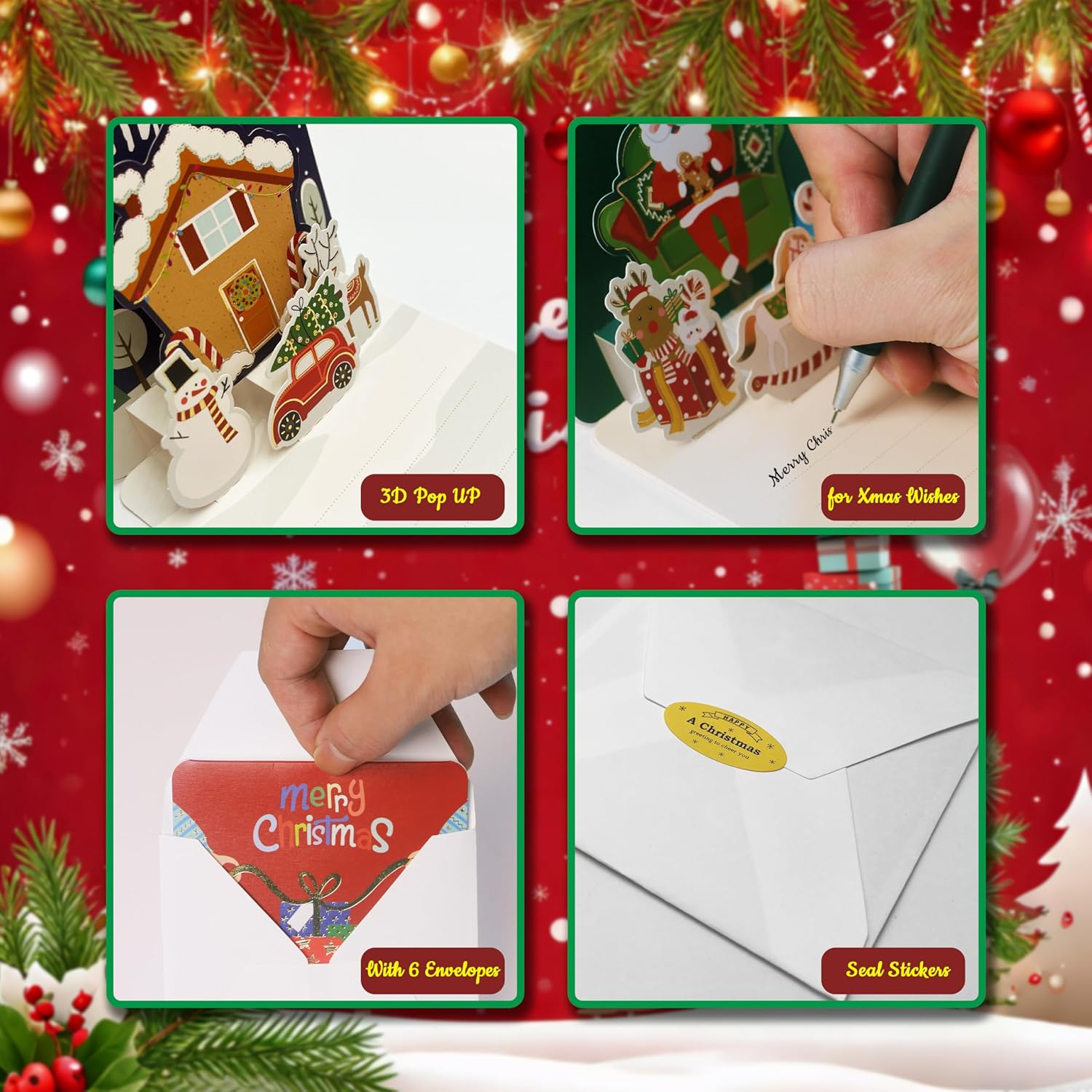 Thumbnail 2 de Xcdhemde Set di 6 Biglietti Natale 3D Pop-up con Buste e Adesivi