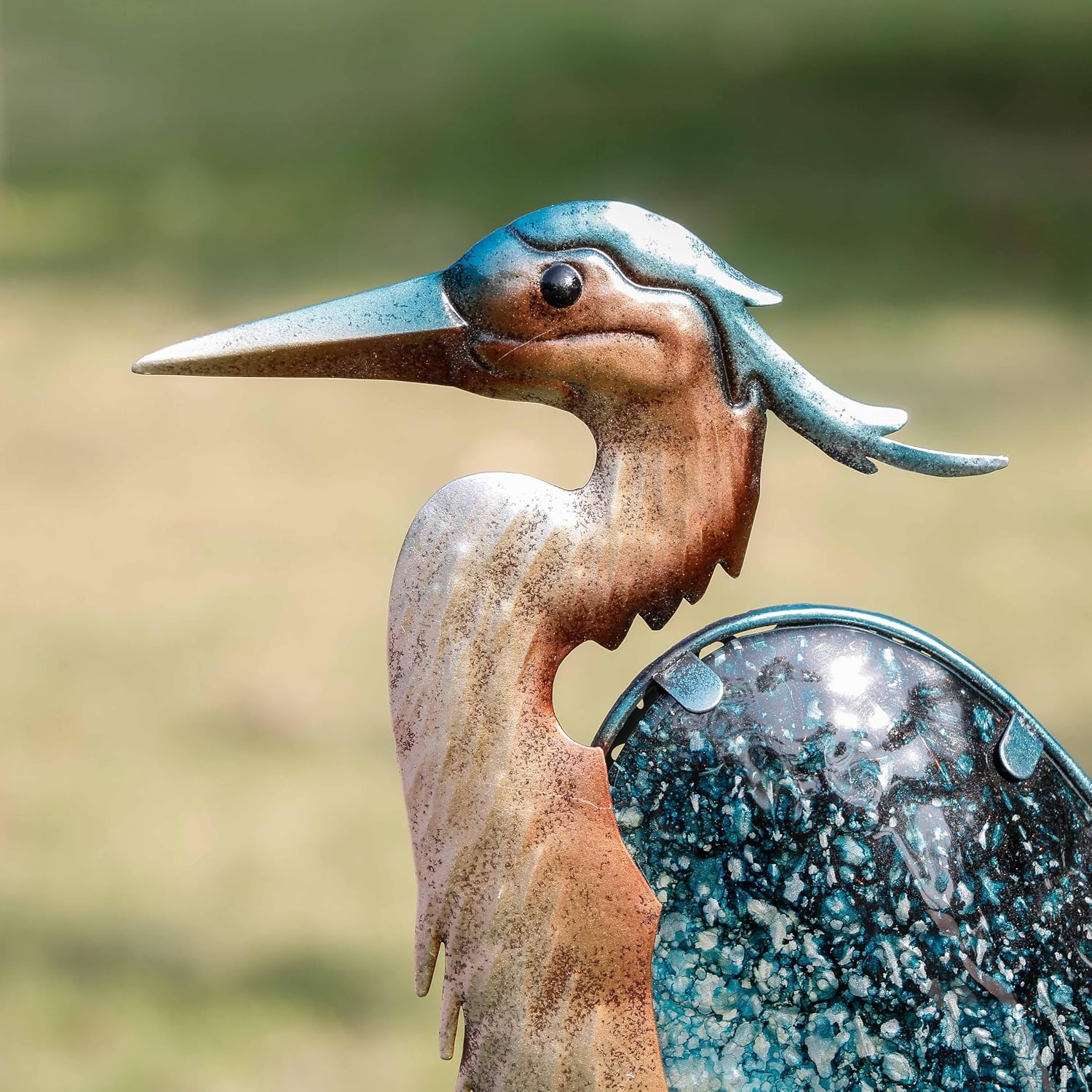 Detalle de TERESA'S COLLECTIONS Large Glass Blue Heron Solar Garden Light