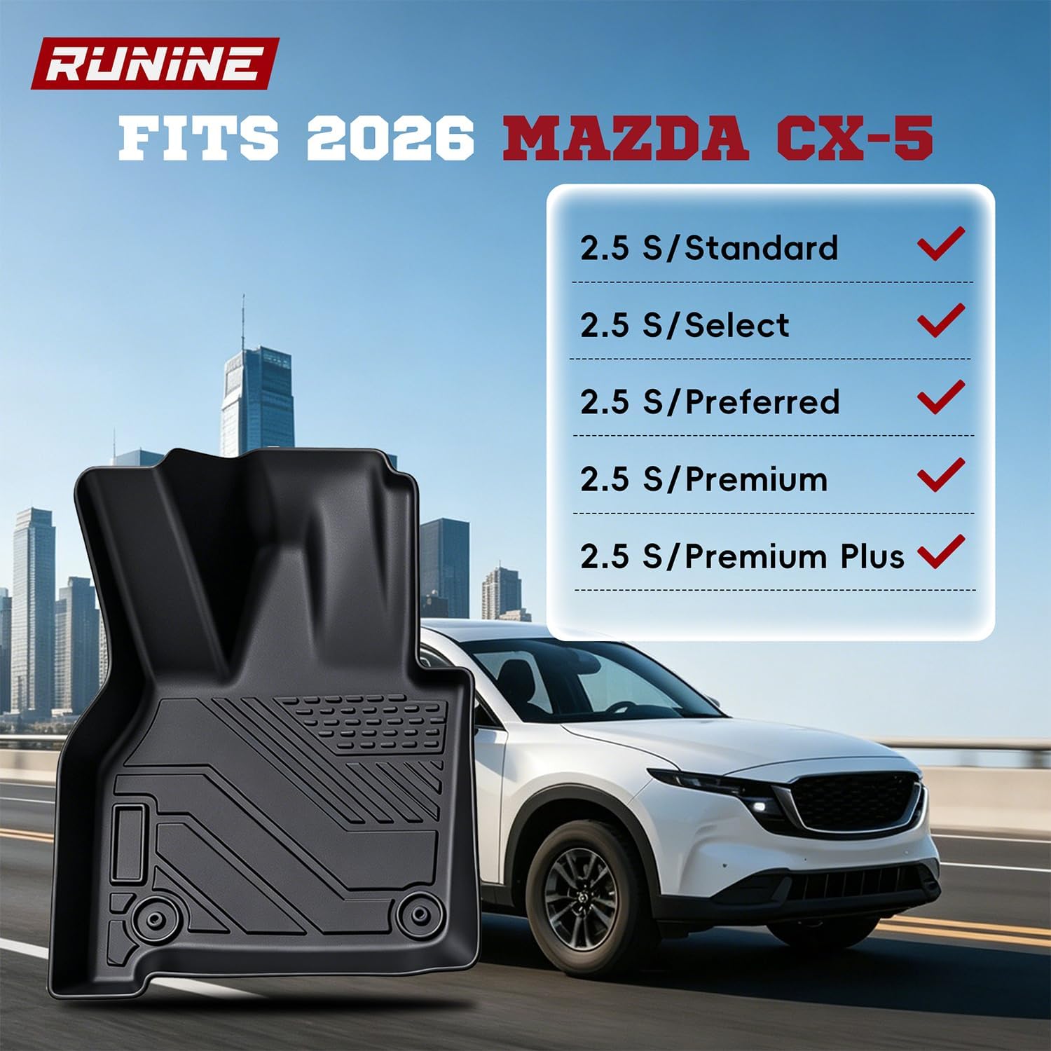 Thumbnail 1 de All Weather Floor Mats for 2026 Mazda CX-5: Full Set Protection (2.5 S trims)