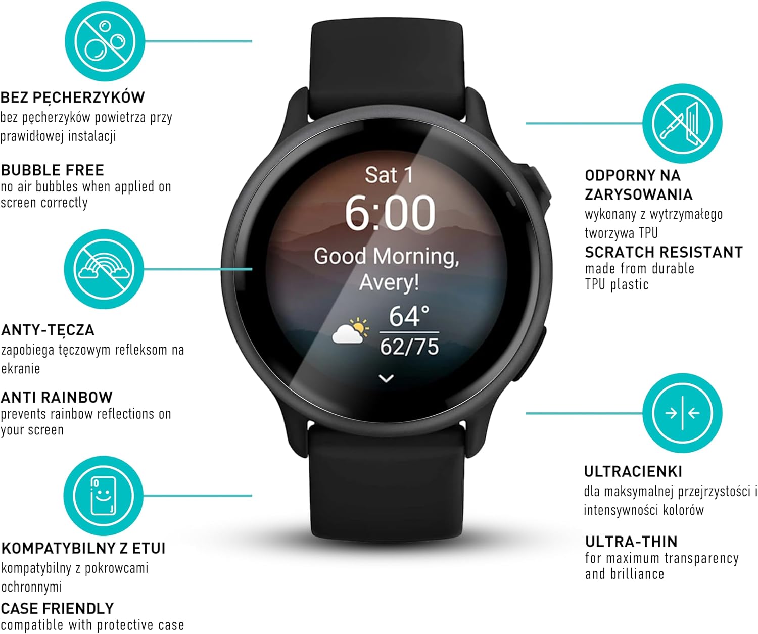 Detalle de smartect 3Pack_TPU_Garmin_Vivoactive_6 – 3 folie TPU do Garmin Vivoactive 6