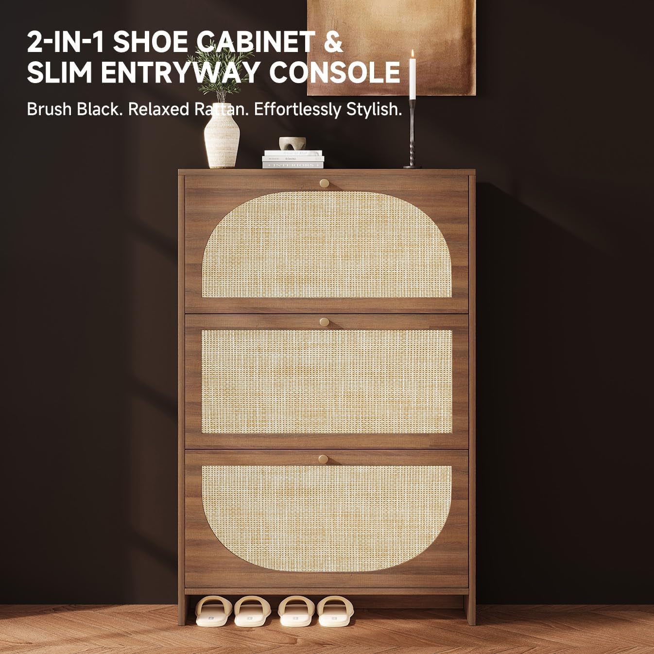 Detalle de Nicetree Shoe Storage Cabinet with Rattan Doors