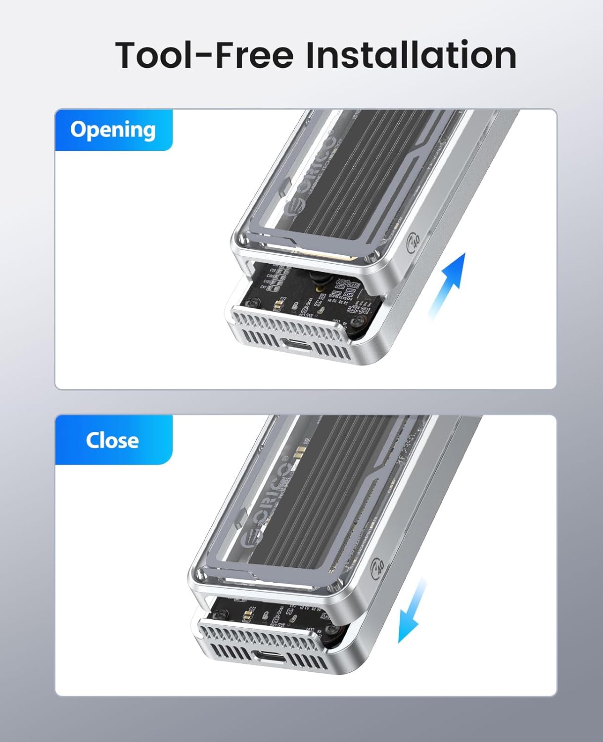 Detalle de ORICO boîtier externe SSD M.2 NVMe USB4 40 Gbps avec ventilateur intégré (M-Key) pour 2230/2242/2260/2280