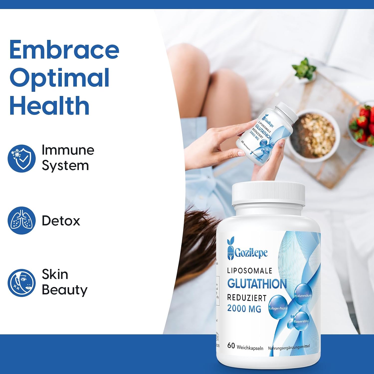 Thumbnail 4 de Liposomales Glutathion reduziert 2000 mg pro Portion – Glutathion Ergänzung mit Hyaluronsäure, Kollagenpeptid & Resveratrol