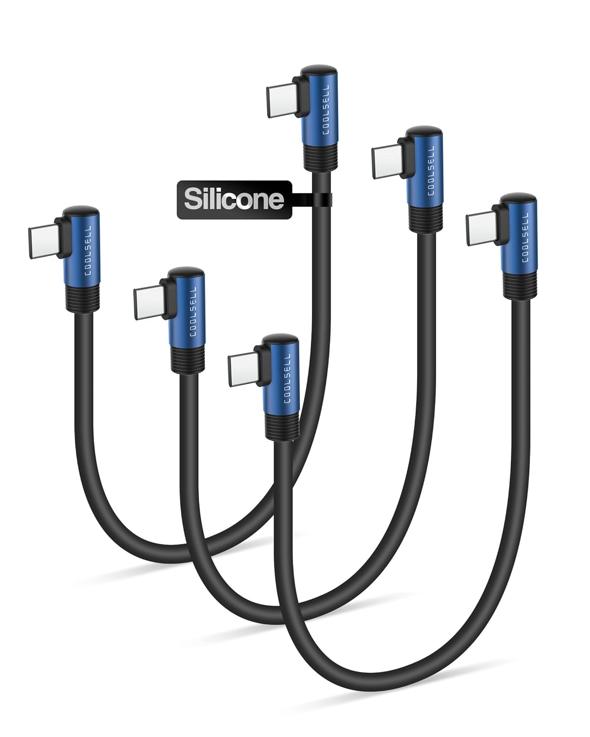 Detalle de COOLSELL Right Angle Short USB-C Cable (15cm, 3-Pack) – Silicone 60W fast charging lead