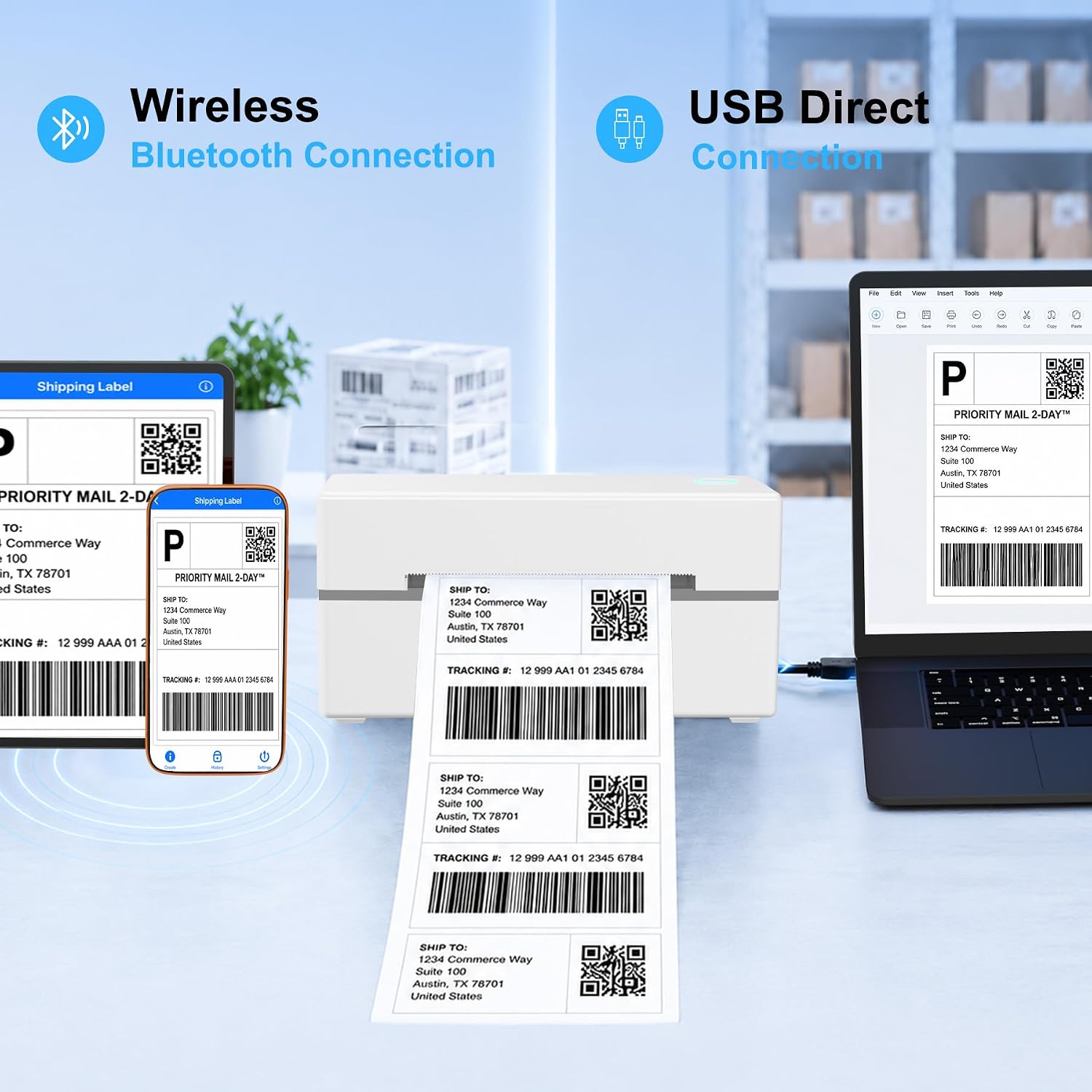 Thumbnail 4 de NULLTONEX Y813 4x6 Thermal Shipping Label Printer with Bluetooth and USB
