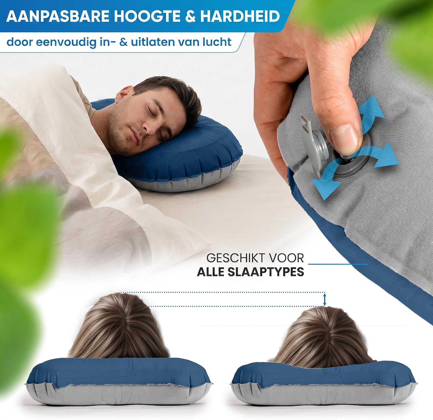 Thumbnail 4 de NORDMUT PLW-SML-NVY opblaasbaar kampeerkussen met traagschuim, blauw