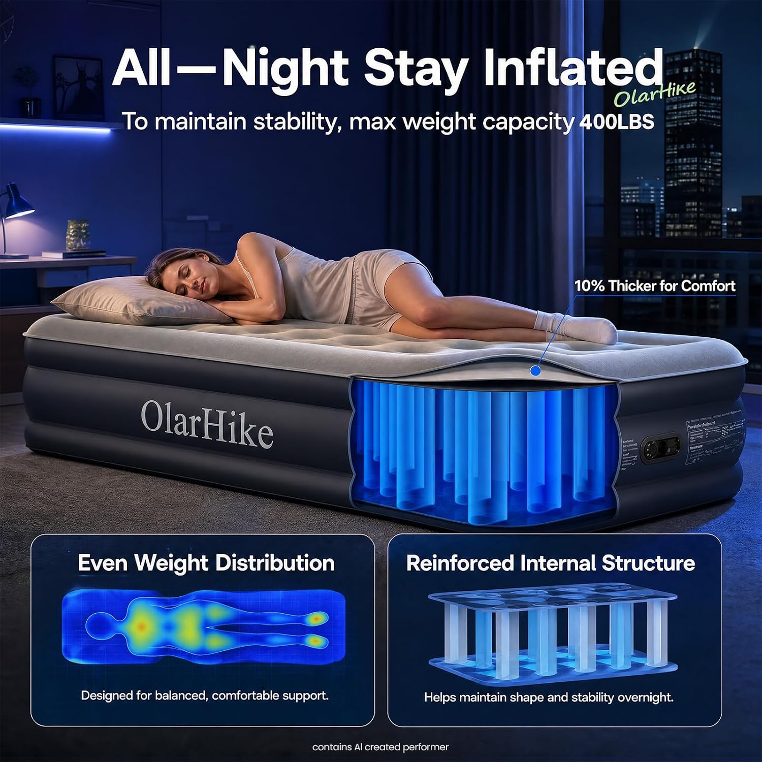 Detalle de OlarHike AMH3 Twin Air Mattress, 20-Inch Comfort Height, Built-In Pump