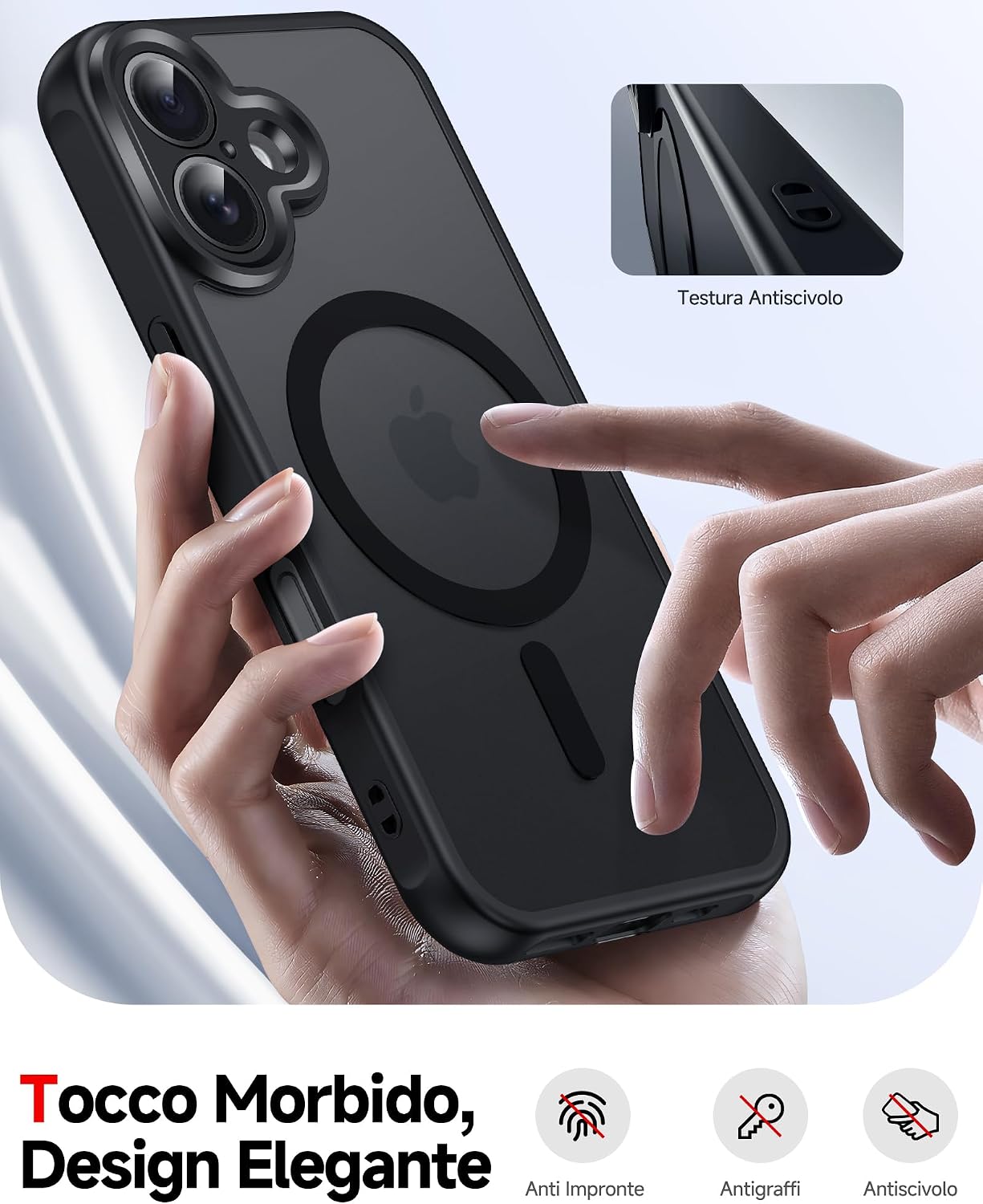 Detalle 2 de LeYi Cover Magnetica per iPhone 16 6,1'' con 2 Pellicole in Vetro Temperato – Nero