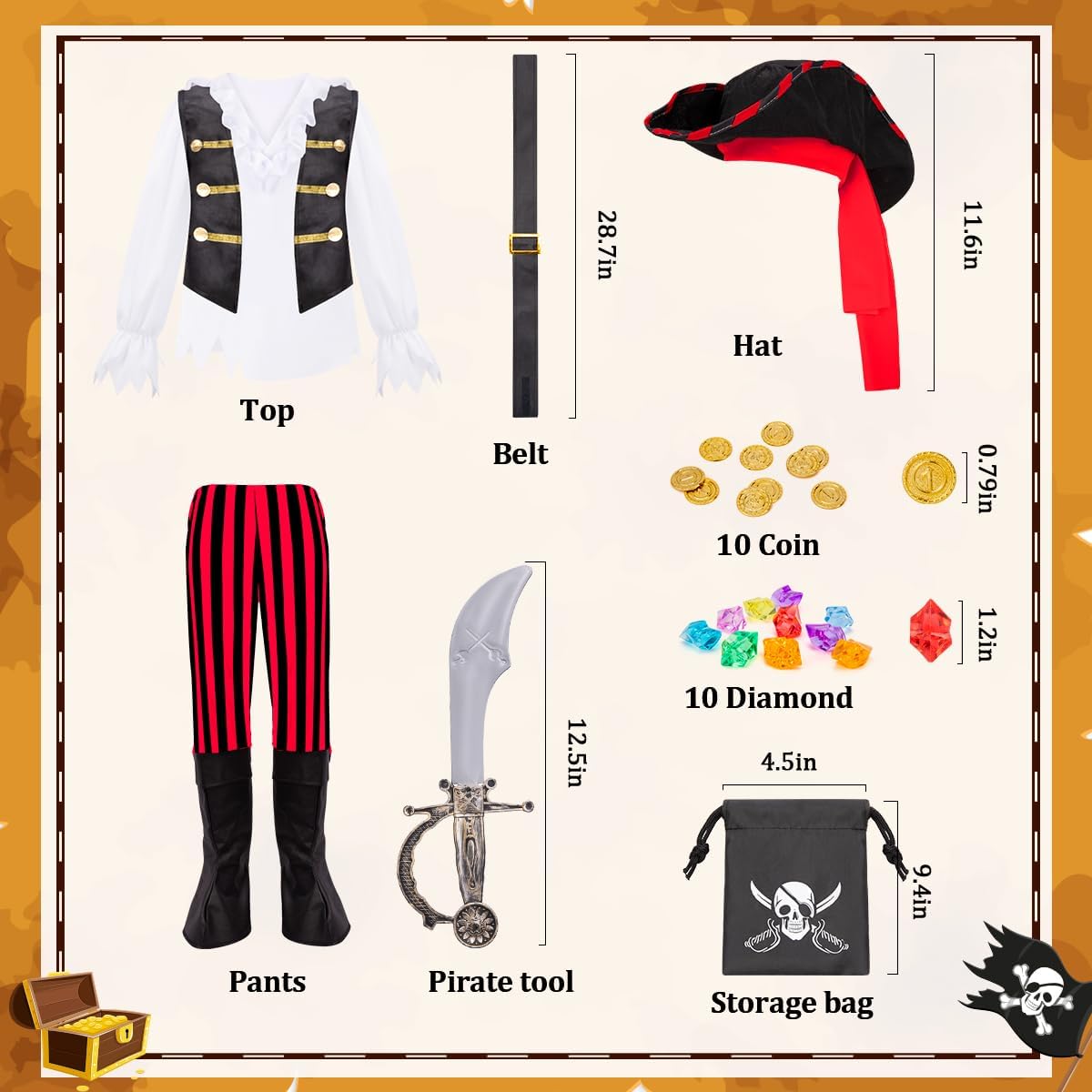 Detalle de MELAND Pirate Costume Kids: Complete Dress-Up Set for 3–10 Year Olds