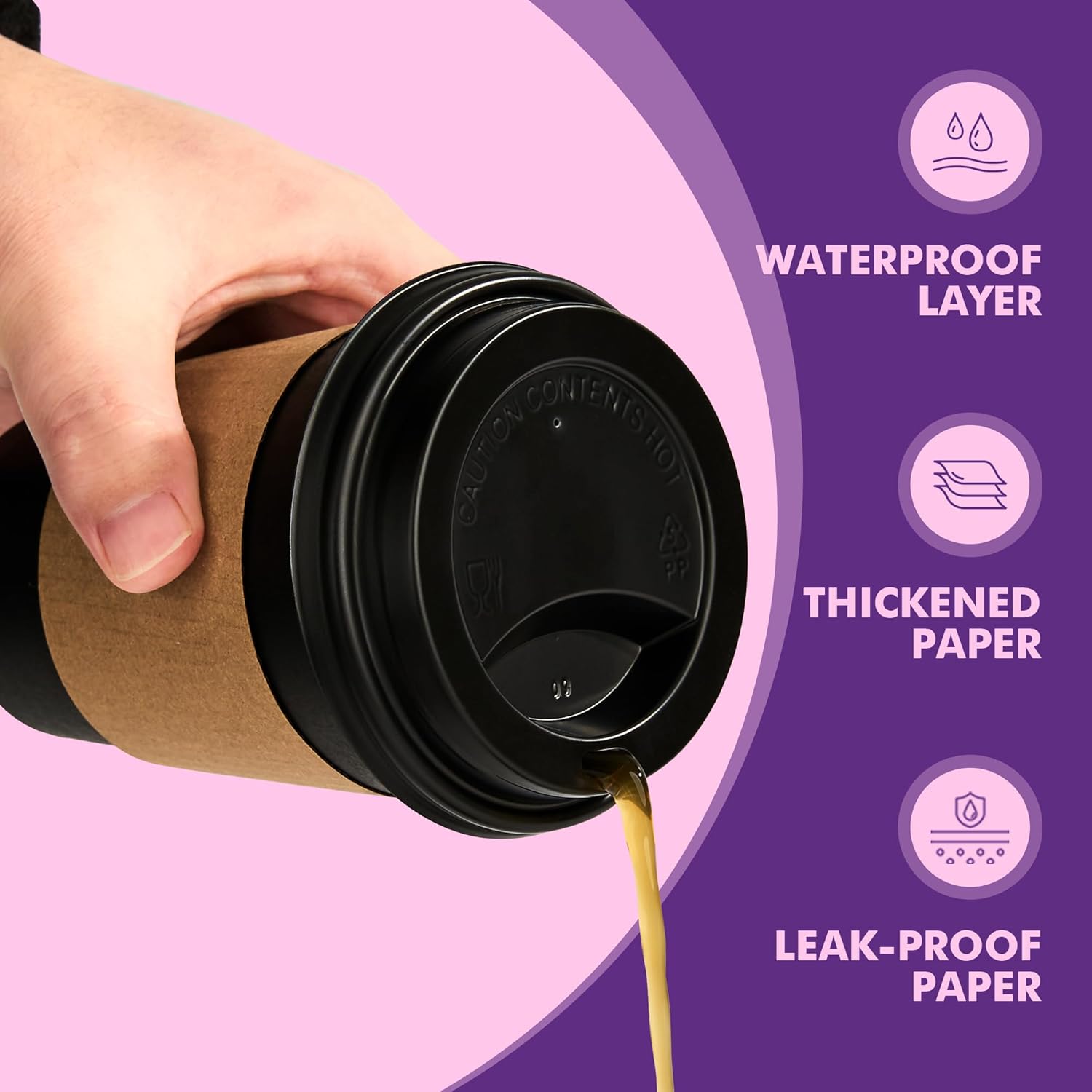 Detalle de PACKINNO 12 oz 50 Count Black Disposable Cups with Lids, Sleeves, and Straws (All-in-One)