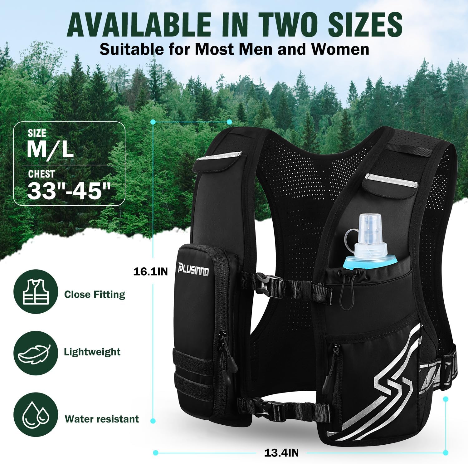Thumbnail 5 de PLUSINNO Running Hydration Vest for Women and Men with 500ml Soft Flask