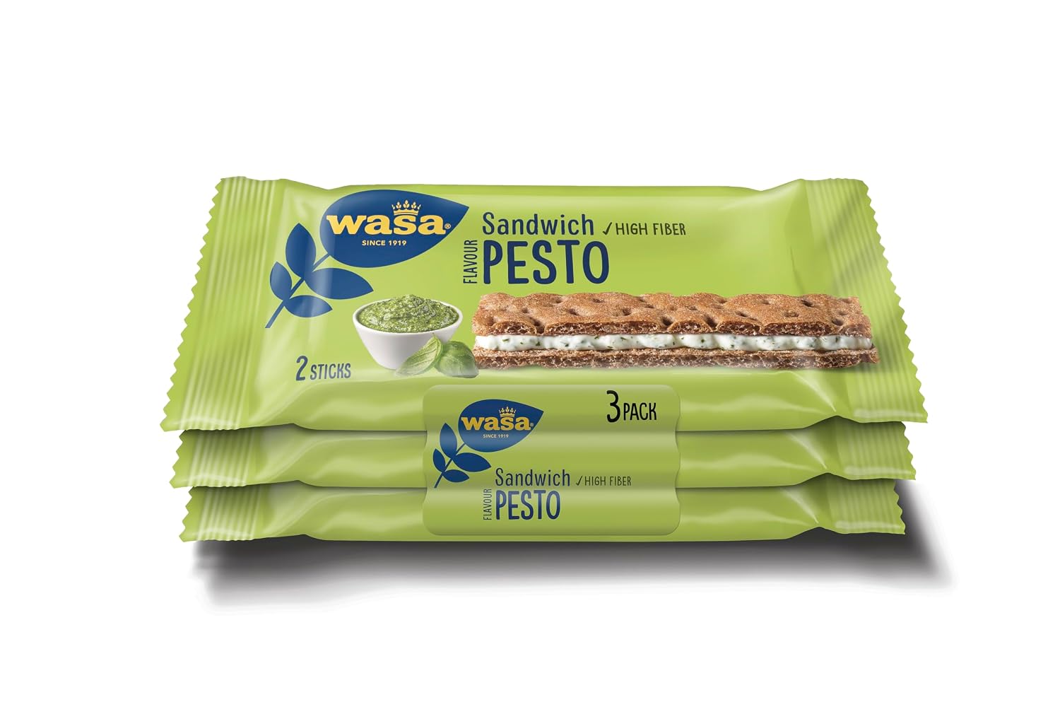 Detalle 2 de Wasa Knäckebrot Sandwich Pesto – 3x37g (111g) Packung mit Käse und Basilikum-Pesto