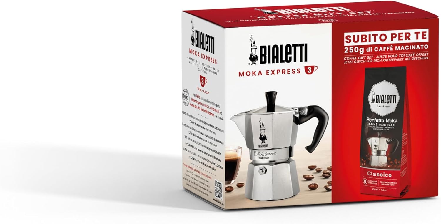 Detalle 1 de Bialetti Moka Express 2 Tazze 90 ml, Alluminio – Manico anti scottatura, Non adatta a induzione
