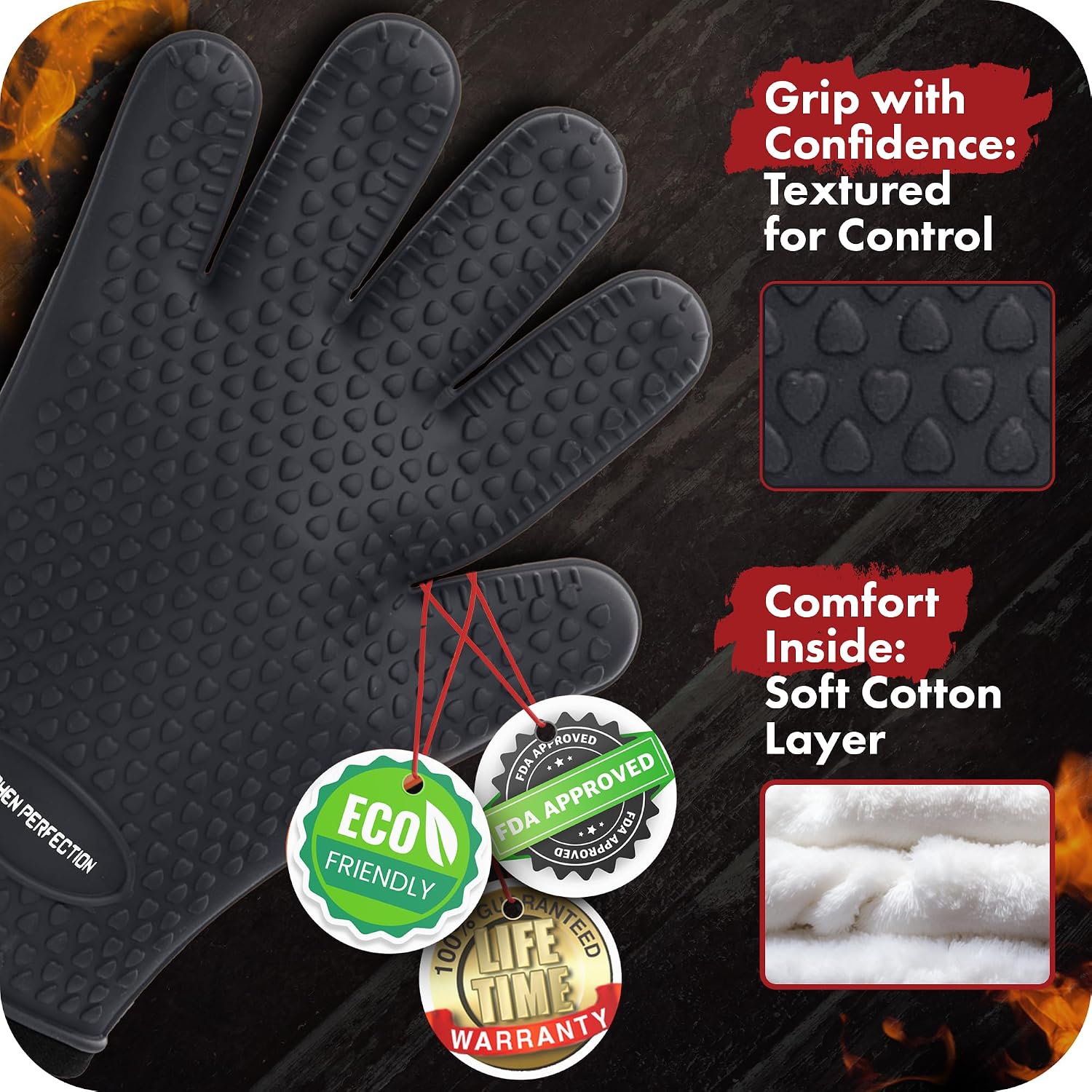 Thumbnail 3 de Kitchen Perfection Silicone BBQ Oven Gloves, Heat-Resistant to 500 Degrees