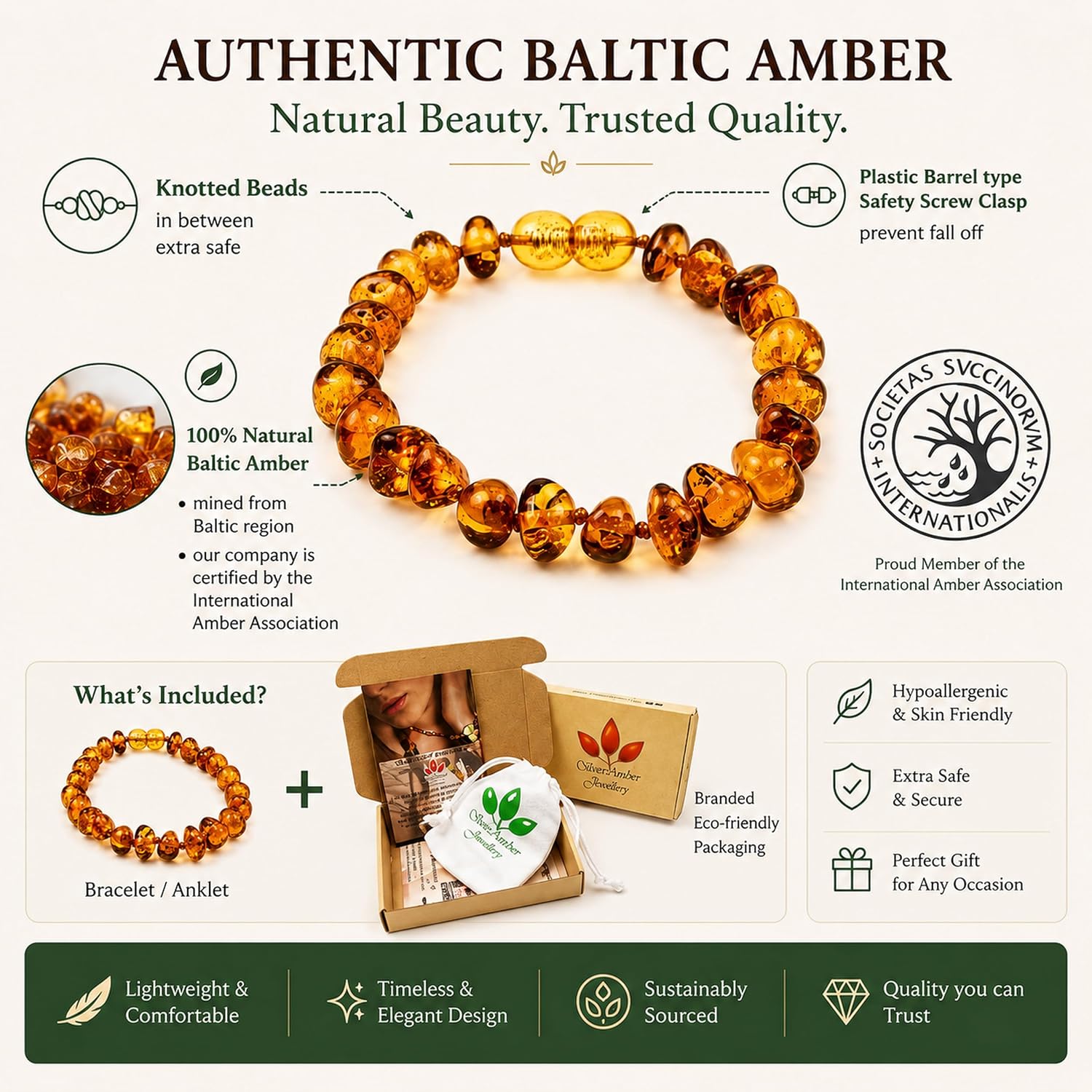 Detalle 2 de SilverAmber Cavigliera/Braccialetto in ambra baltica - 12–25 cm, 100% ambra genuina