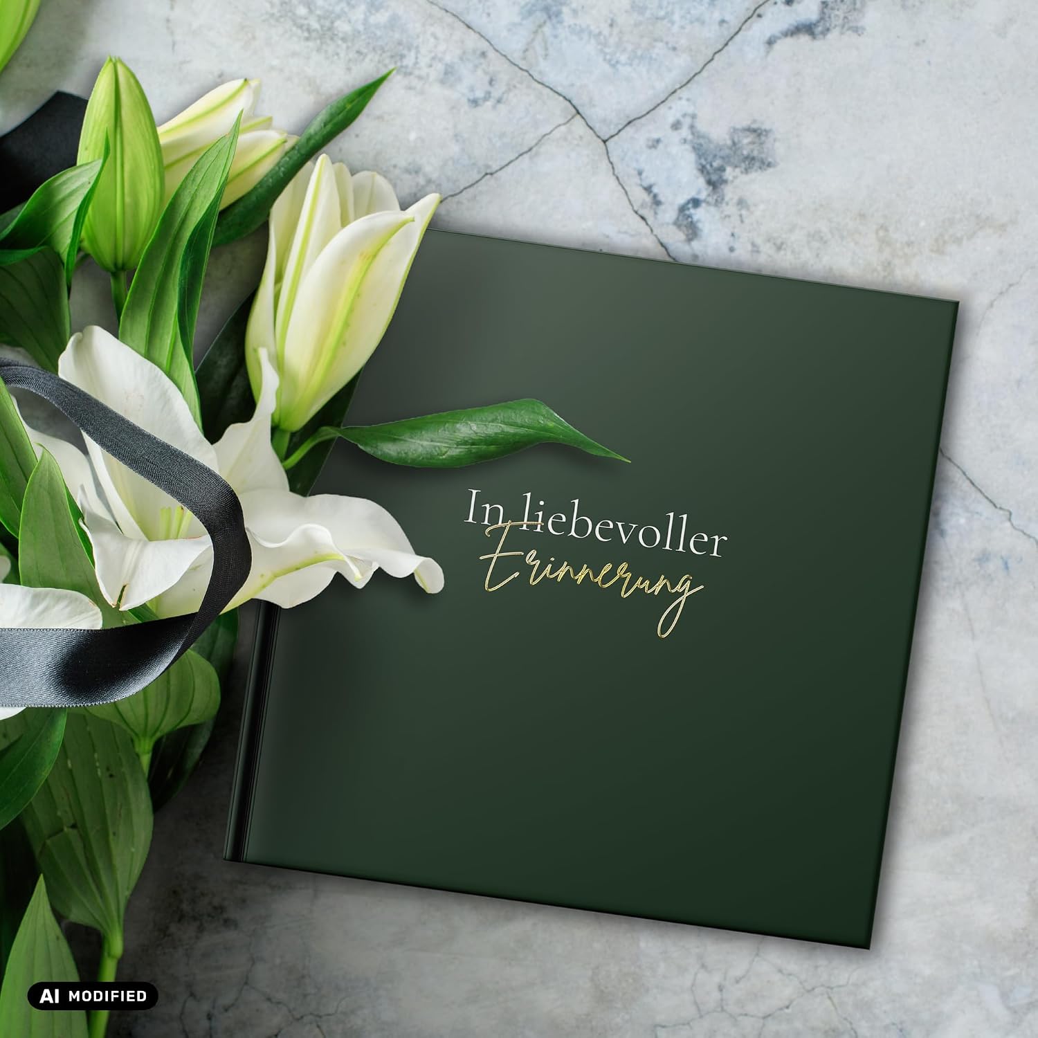 Detalle de LEAF & GOLD LG-Kondolenzbuch-Dunkelgruen condoleanceboek met harde kaft