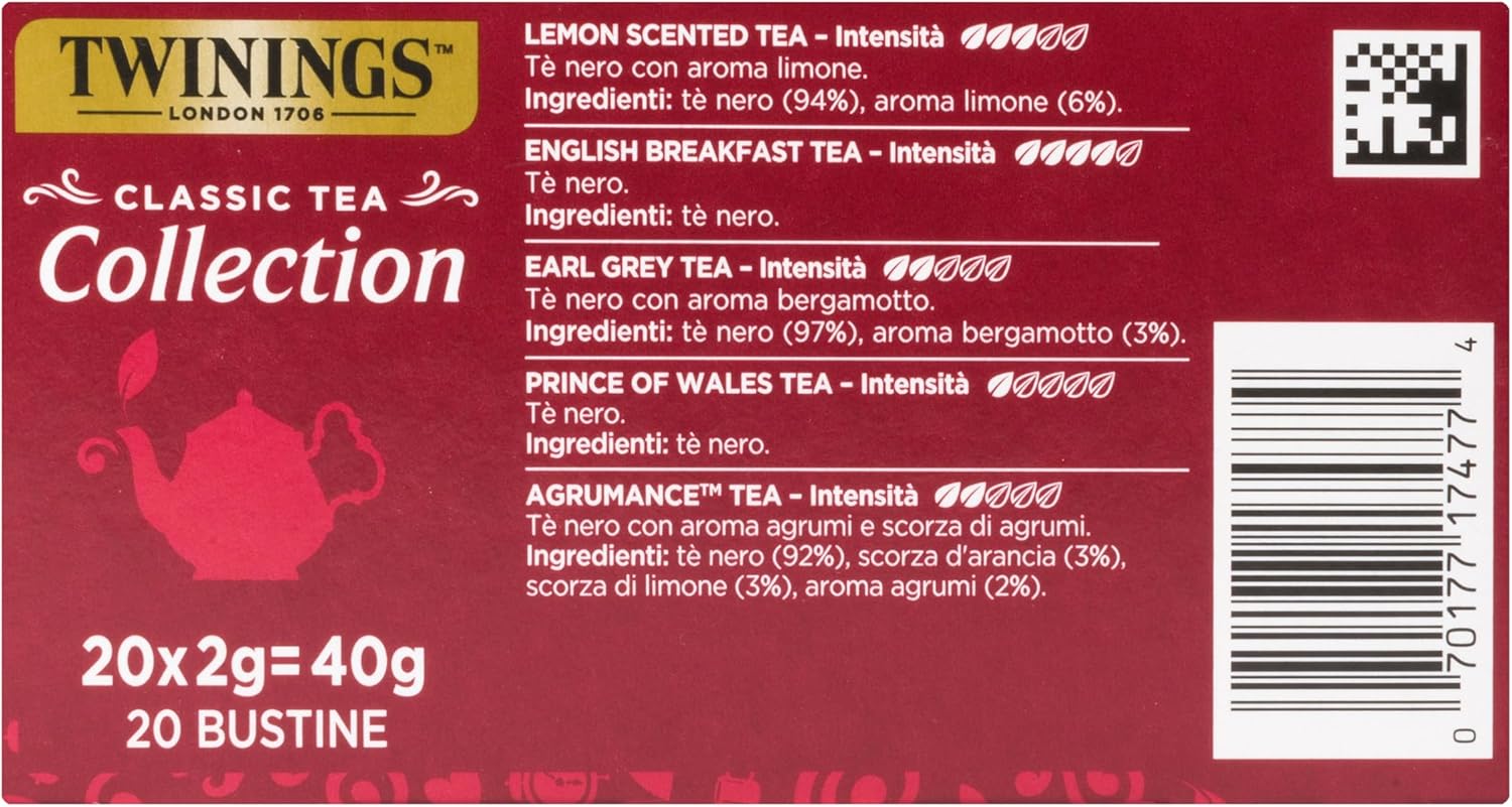 Detalle 2 de Twinings Classic Tea Collection: Selezione di Cinque Tè Neri con 160 Filtri