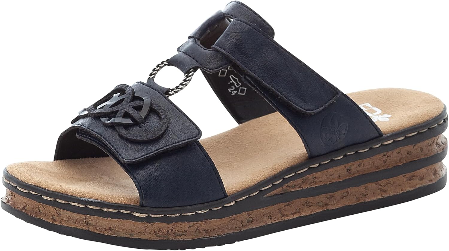 Detalle de Rieker Damen Pantoletten Pazifik Marine – bequemer Look mit robuster Flexibilität