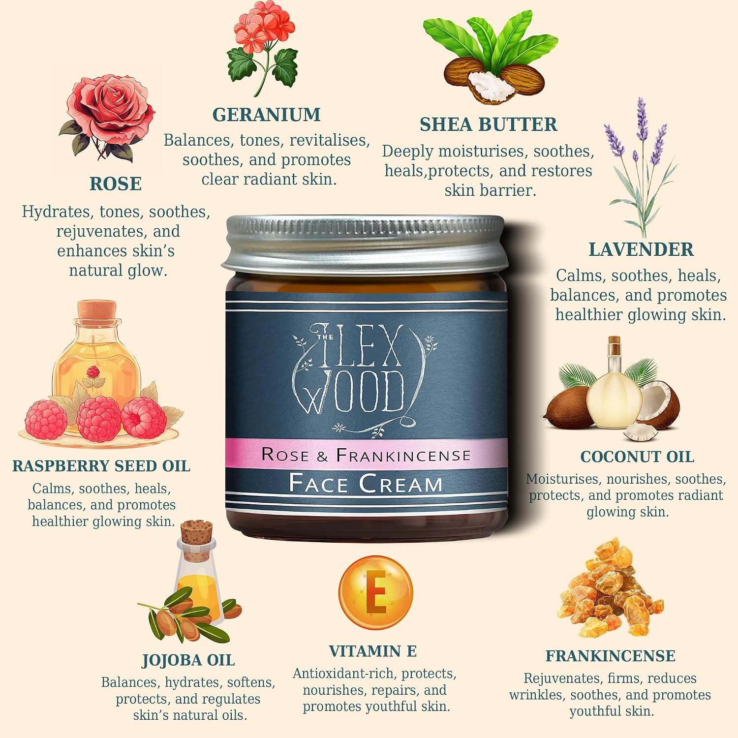Detalle 2 de The Ilex Wood Rose & Frankincense Face Cream 60ml