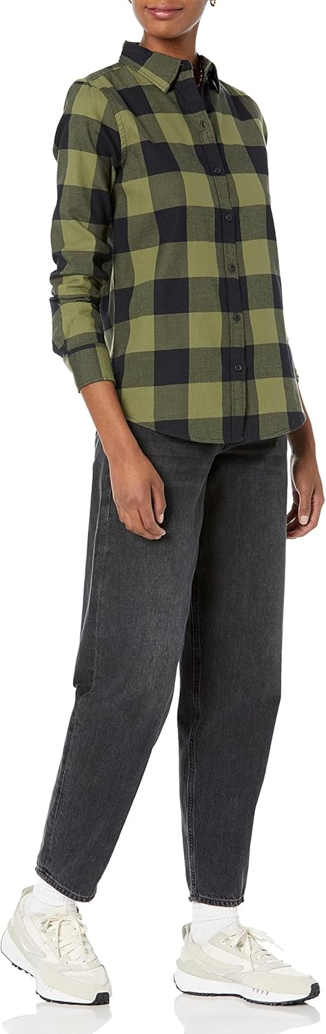 Detalle de Amazon Essentials Damen Regular-Fit leichtes kariertes Langarm-Flanellhemd