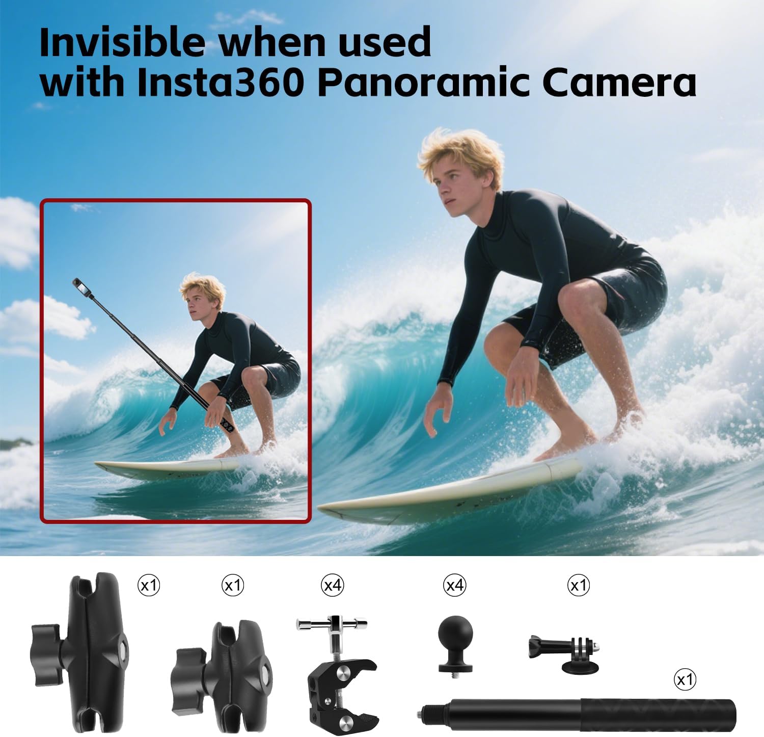 Thumbnail 6 de Metal Motorcycle Mount Kit with 47” Invisible Selfie Stick for Action Cameras