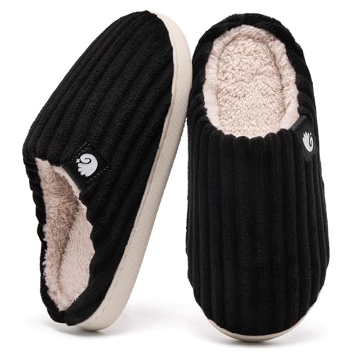 Detalle de Guyarns Chaussons d’hiver en velours côtelé, mousse à mémoire de forme, noir