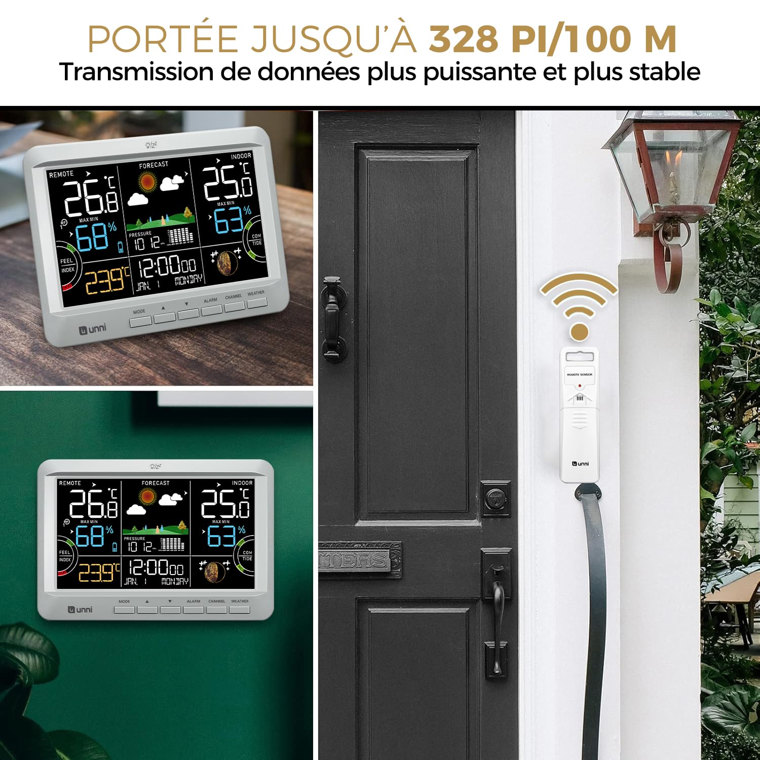 Detalle 2 de Station météo sans fil U UNNI avec thermomètre intérieur/extérieur, hygromètre, point de rosée et rétroéclairage réglable