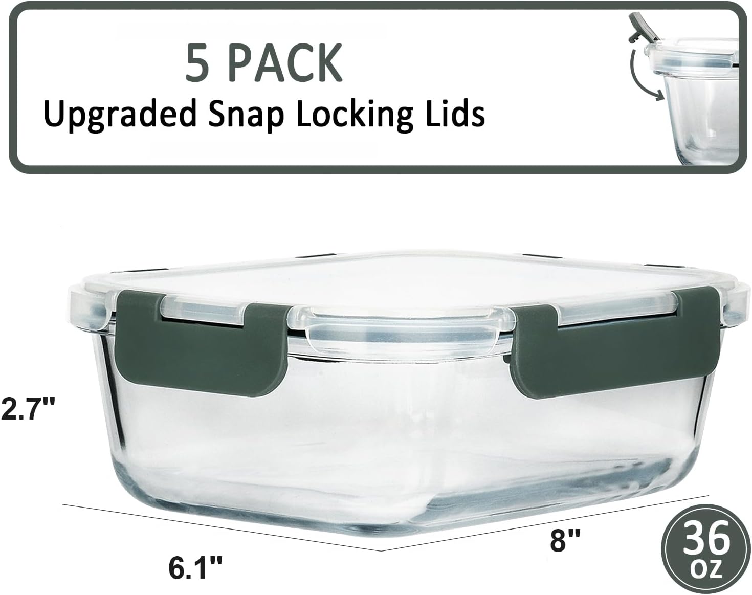 Thumbnail 1 de MCIRCO 5-Pack 36 Oz Glass Meal Prep Containers with Snap Lock Lids (Borosilicate)