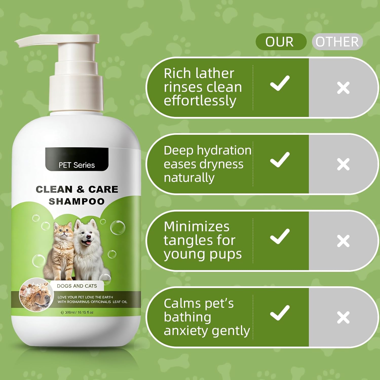 Detalle de AOPEIBOTO Tear-Free Dog Shampoo & Conditioner (300ml) for Smelly Dogs, Cats & Puppies