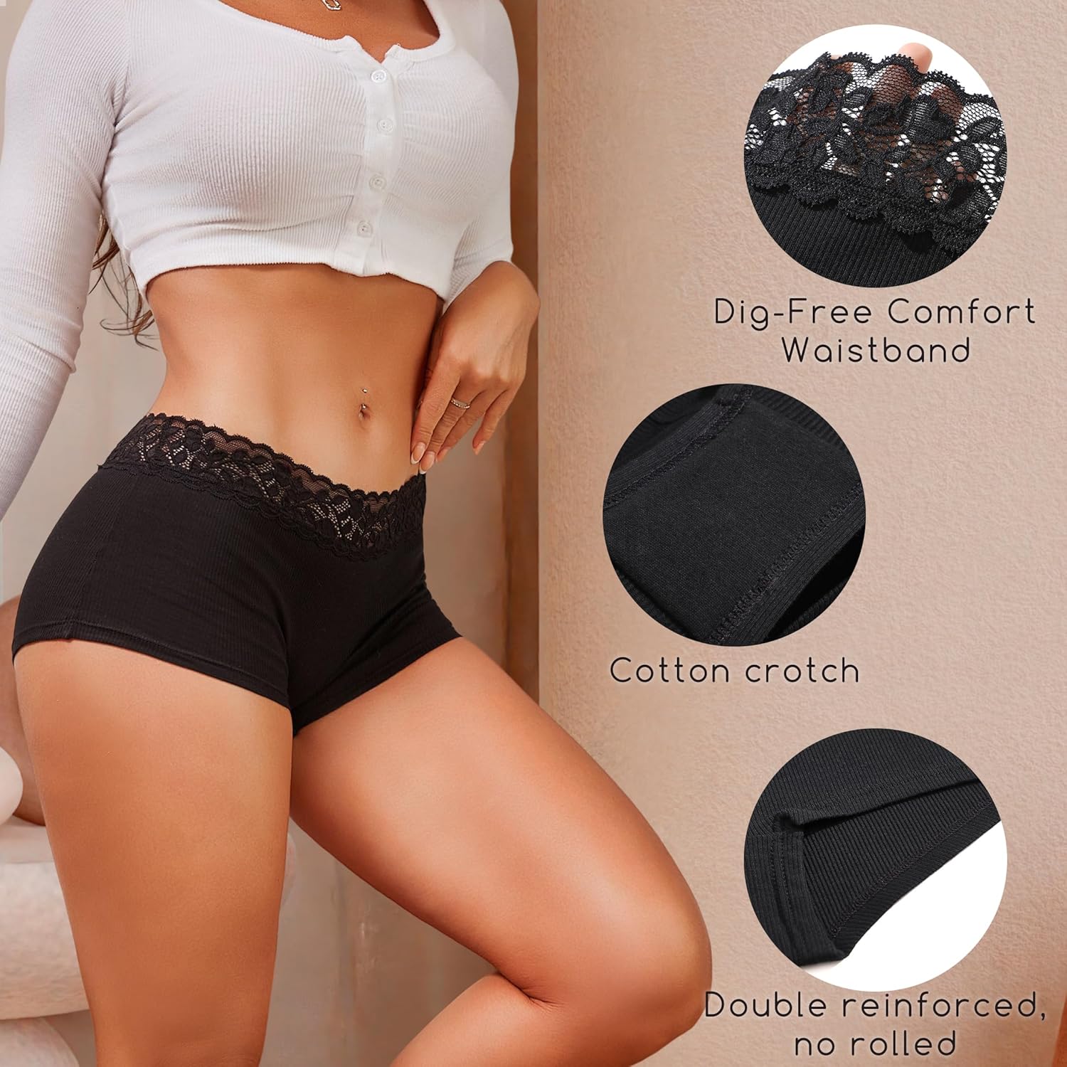 Thumbnail 1 de READY TO LOVE Boxer femme coton shorty culotte dentelle (lot de 5) pour sous-vêtements