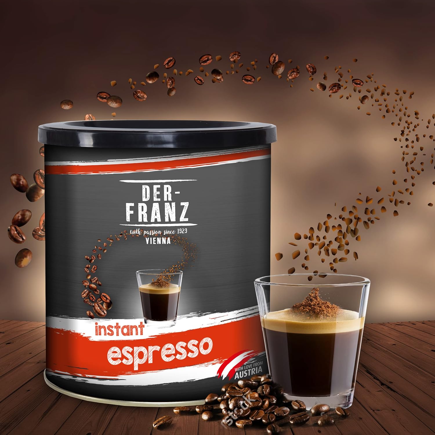 Detalle 2 de Der-Franz Espresso Instant-Kaffee Intensität 5/5 – Arabica & Robusta, 200 g