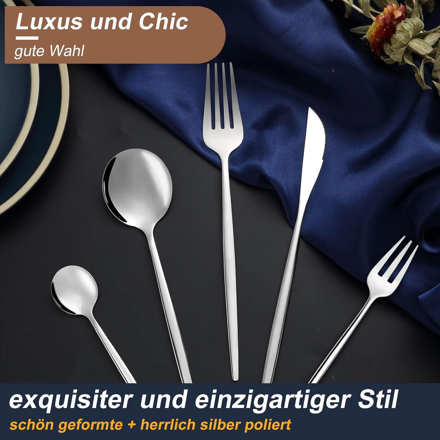 Thumbnail 5 de Bestdin set di posate in acciaio inox per 6 persone (30 pezzi) con coltelli, forchette e cucchiai, lavabili in lavastoviglie