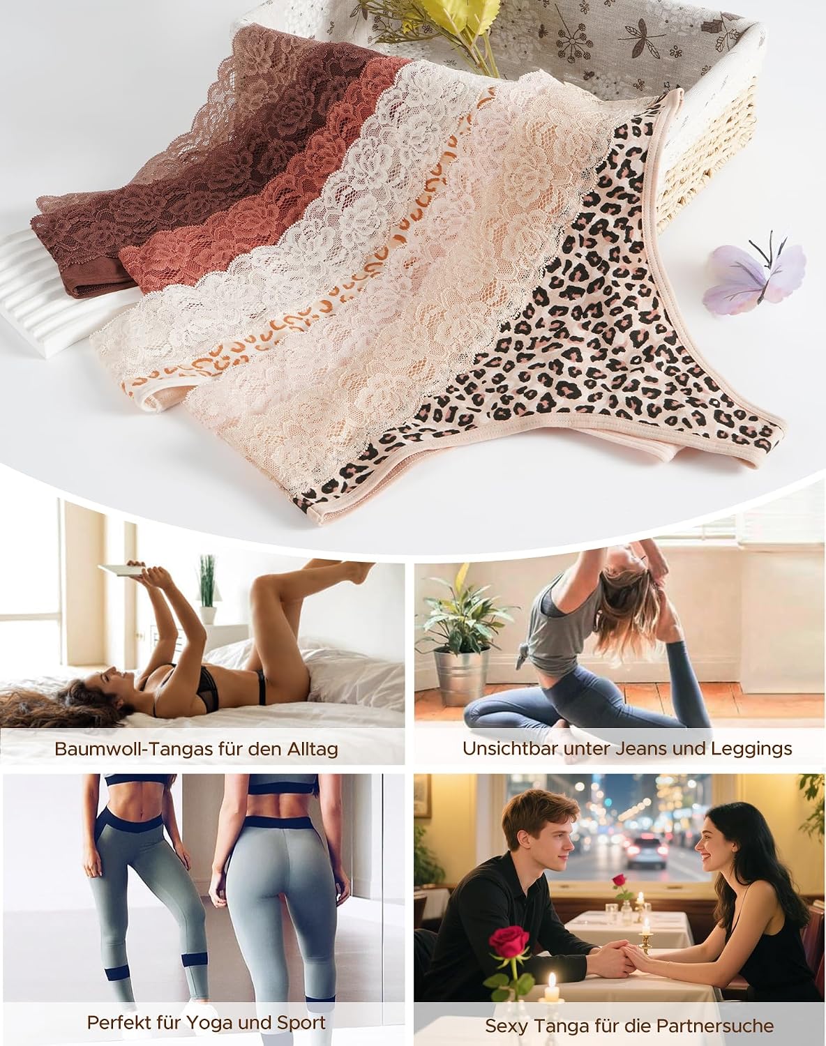 Detalle de INNERSY String Tanga Damen mit Spitze (6er Pack) – Stretch-Baumwolle & T-Back